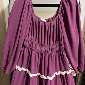 Purple Long Sleeve Dress with White Trim